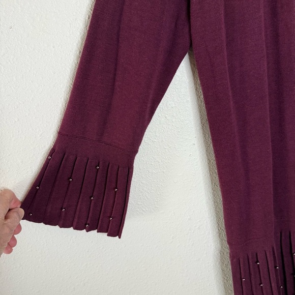 Chico's Beaded Cardigan Burgundy Longline Pleated Women’s Size 12 (L) Chico’s 2 - Picture 2 of 12